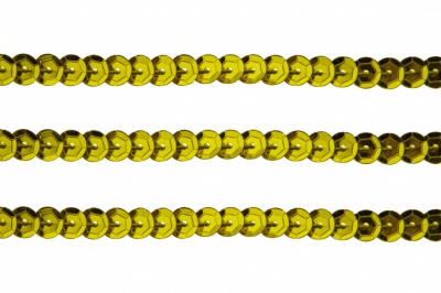 Пайетки "ОмТекс" на нитях, SILVER-BASE, 6 мм С / упак.73+/-1м, цв. 7 - св.золото - купить в Красноярске. Цена: 468.37 руб.