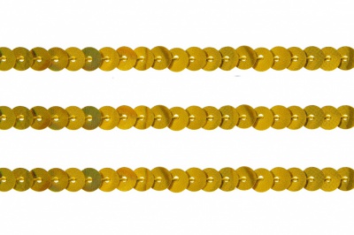 Пайетки "ОмТекс" на нитях, SILVER SHINING, 6 мм F / упак.91+/-1м, цв. 48 - золото - купить в Красноярске. Цена: 356.19 руб.