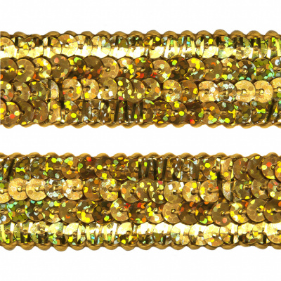 Тесьма с пайетками D16, шир. 20 мм/уп. 25+/-1 м, цвет золото - купить в Красноярске. Цена: 778.19 руб.